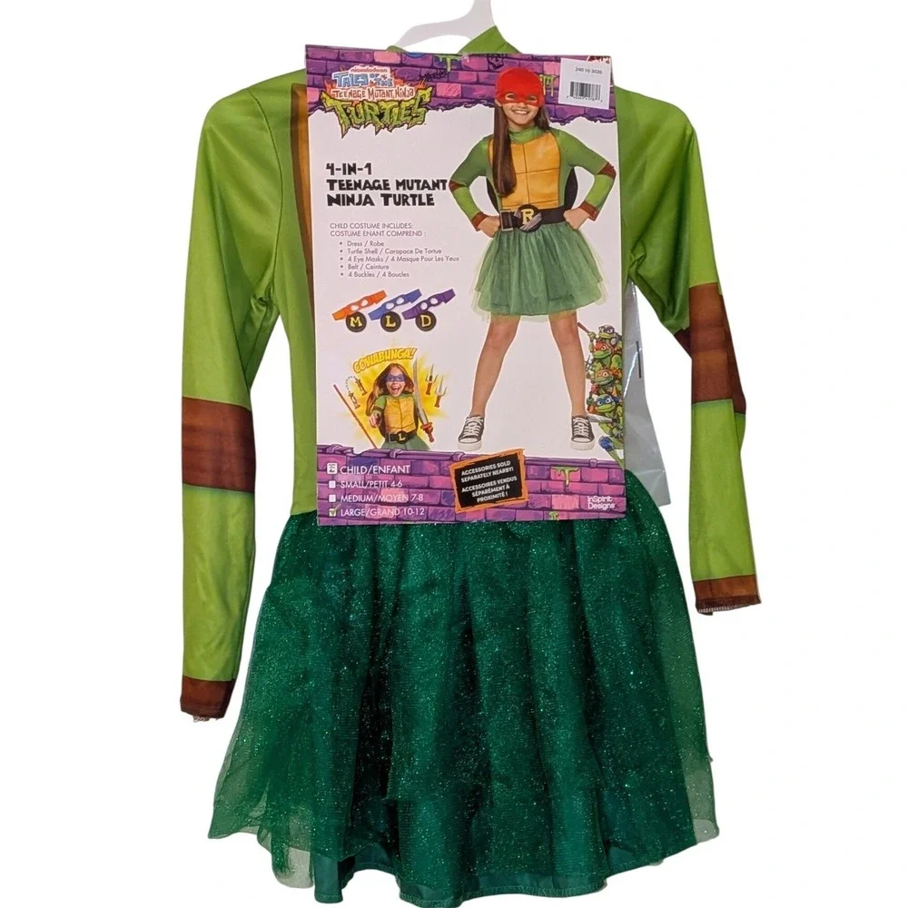 Girls Teenage Mutant Ninja Turtles 4 in 1 Mask Costume Tutu Size Large 10-12 NEW